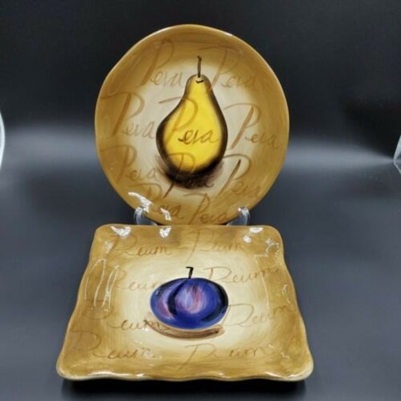 Dario Farrucci Designs Fruitions Plates Plum Square & Round Pear Plate Set of 2 - Picture 1 of 6